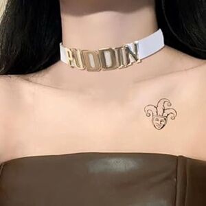 NEW Coolcoco Adjustable White Belt Letter Gold Puddin Choker Necklace Collar